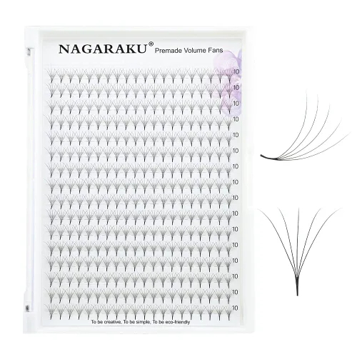 Miniatura 143 de NAGARAKU Wet Camellia - Extensión de pestañas, pestañas individuales, 3 abanicos de longitud múltiple, color negro mate natural, prepegadas