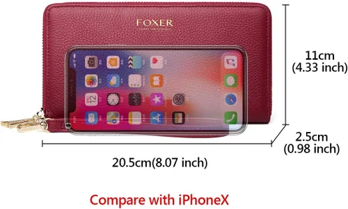 Miniatura 2 de FOXLOVER Carteras de cuero genuino para mujer, con bloqueo RFID, con cremallera, con pulsera