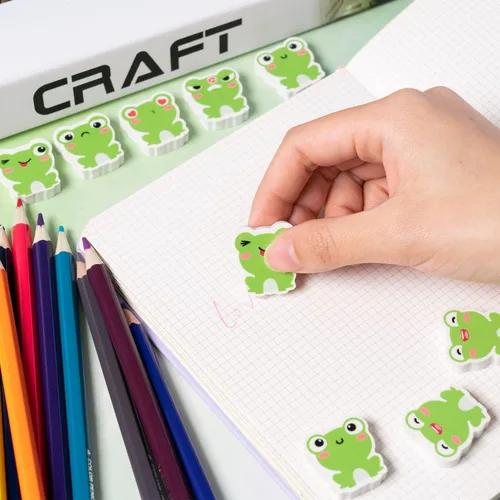 Miniatura 4 de Mini borradores de dibujos animados de rana – 60 piezas de borradores de goma de animales de rana a granel para escritorio para mascotas, relleno