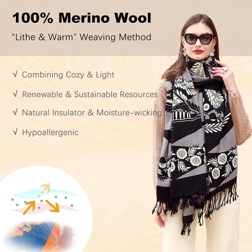 Miniatura 148 de DANA XU Manta de pashmina extragrande 100% de lana merina, bufanda de viaje, bufanda de cachemira para mujer, otoño e invierno, chal de gran