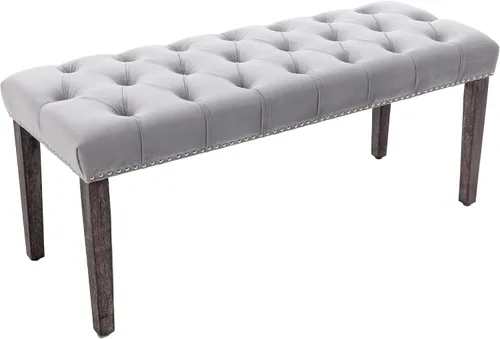 Miniatura 9 de KCC Banco otomano tapizado con botones, bancos tapizados de terciopelo para dormitorio, reposapiés, banco decorativo para entrada, comedor, sala