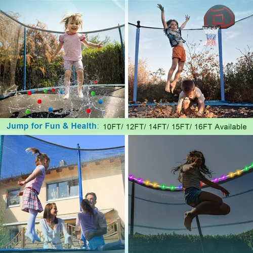 Miniatura 8 de Trampolín de 10 pies, 12 pies, 14 pies, 15 pies, 16 pies, para niños y adultos, trampolín al aire libre de 1500 libras con aro de baloncesto, red