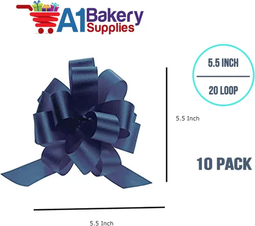 Arco de satén azul marino de 5.5 pulgadas, 20 bucles, envoltura de regalo, envoltura de regalo de Navidad, boda, lazos de tirar, lazos de cuerda,