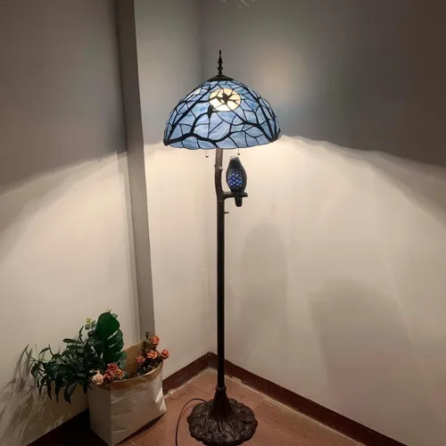 Miniatura 9 de Bieye L10882 Ravens Sitting on Bare Tree Branch Against Full Moon Lámpara de pie estilo Tiffany con luz nocturna Raven doble iluminada para Azul