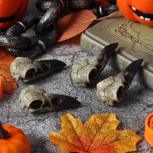 Miniatura 3 de Geetery 1 Pcs Figurina de Calavera de Cuervo de Halloween Carroñero Gótico Escultura de Pared Colgante Estatua de Calavera de Cuervo de Resina