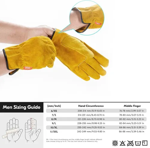 Miniatura 6 de Vgo... 3 pares de guantes de trabajo y conductor, de cuero de vaca sin forro, para trabajo pesado, conducción de camiones, almacén, jardinería, Oro