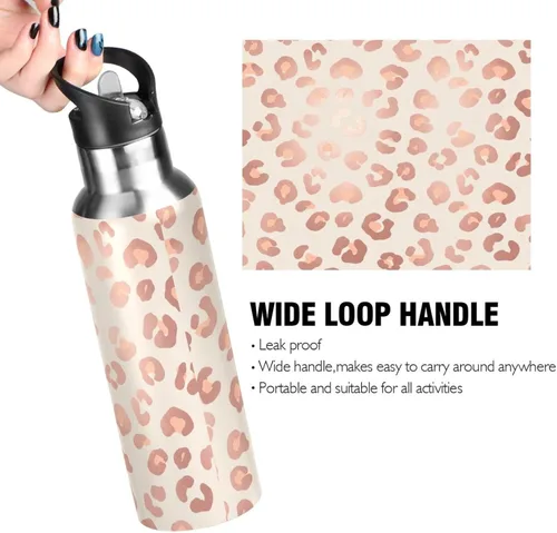 Miniatura 4 de Insulated Water Bottle 20 Oz, Leakproof Water Bottles for Gym Outdoor Travel School, Rose Gold Leopard Spots Beige
