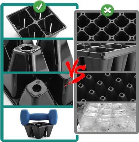 Miniatura 8 de RooTrimmer Paquete de 40 bandejas reutilizables de 4 celdas para plantas de semillero, bandejas profundas de células grandes con agujeros de drenaje