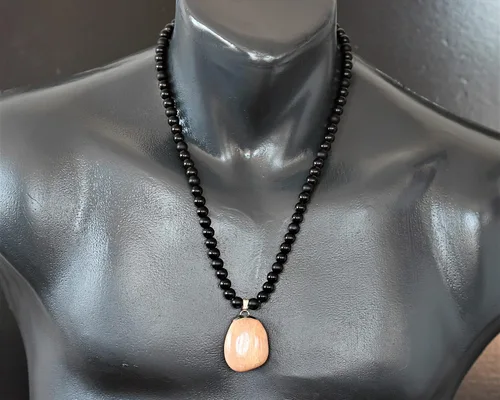 Miniatura 136 de Colgante de turmalina cruda natural, Collar de cuentas de ónix negro genuino, Collar de piedra negra, Collar de piedras preciosas, Cuentas de 0.315