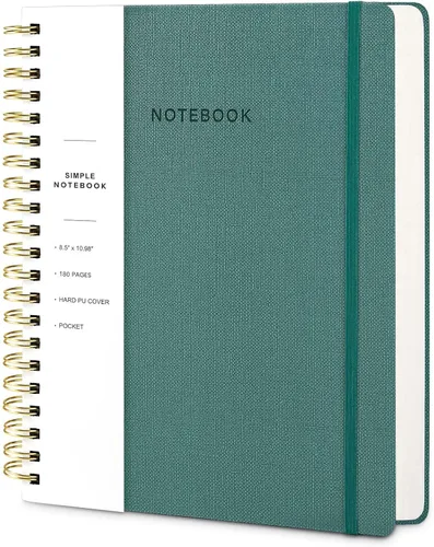 Miniatura 43 de Cuaderno de espiral – Cuaderno grande de tapa dura de 8.5 x 10.98 pulgadas con banda elástica y bolsillo, 180 páginas, diario plano de alambre