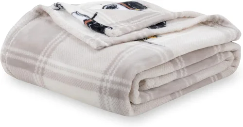 Miniatura 11 de Berkshire Blanket Peanuts® VelvetLoft® Manta de Felpa con el Tierno Personaje Snoopy, Peanuts Snoopy Everyday Buffalo Plaid Navy Tonal, Manta 55