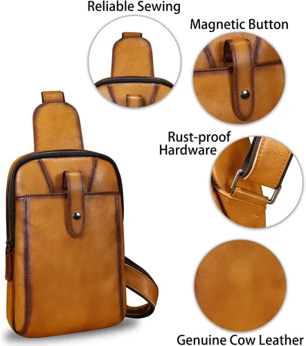 Miniatura 6 de LRTO Bolso de cuero genuino para hombres y mujeres, mochila bandolera de cuero real, bolso cruzado de hombro a la moda
