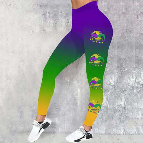 Miniatura 4 de Leggings de Mardi Gras para mujer, elásticos, con estampado gráfico, máscara de fantasía, para deportes, fitness, entrenamiento, yoga, pantalones