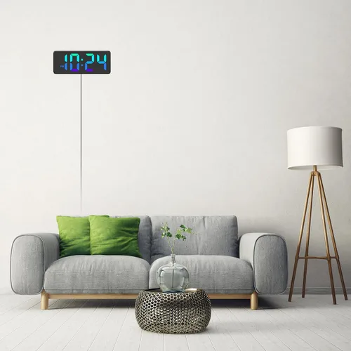 Miniatura 8 de Reloj de pared digital LED con pantalla RGB dinámica, dígitos grandes, brillo automático, formato de 12/24 horas, moderno reloj de pared eléctrico