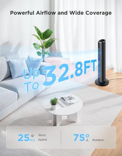 Miniatura 3 de GoveeLife Ventilador de torre negro para dormitorio, ventilador de piso inteligente de 36 pulgadas con control de aplicación/voz, sensor