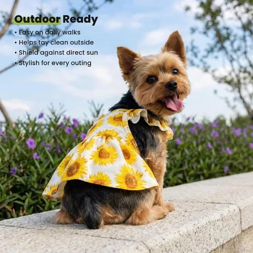 Miniatura 8 de Fitwarm Vestido de Girasol para Perro, Ropa para Perros Pequeños Hembra, Ropa para Gatos Mascotas, Blanco, Amarillo, Rojo, XS