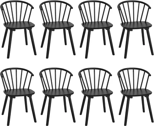 Miniatura 12 de LUE BONA Juego de 4 Sillas de Comedor Negras, Sillas de Comedor de Madera Estilo Granja con Respaldo Semicircular, Silla de Comedor de Husillo