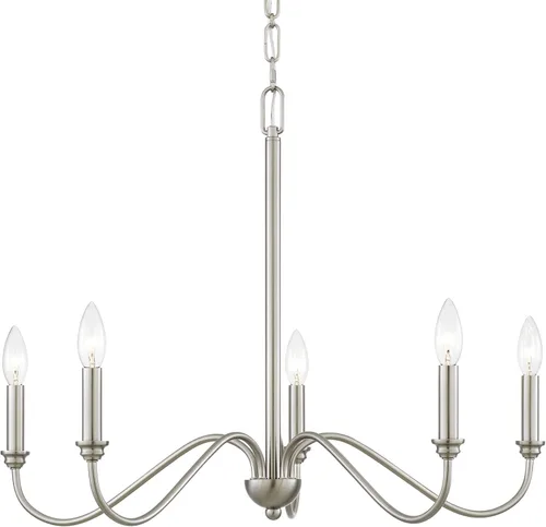 Kira Home Archer, candelabro grande moderno de 5 luces de 28 pulgadas + brazos curvos, altura de suspensión ajustable, acabado de níquel cepillado