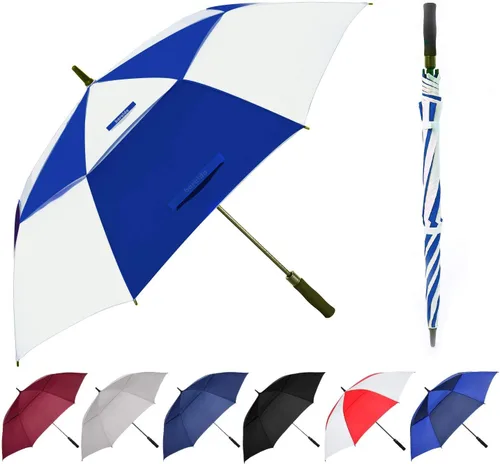 Miniatura 12 de Paraguas de golf extragrande de 62, 68 y 72 pulgadas, con doble dosel ventilado, resistente al viento, impermeable, de apertura automática