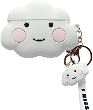 Linda funda para AirPod Pro para Apple AirPods 2019 con clip llavero pulsera silicona suave color blanco 3D dibujos animados verano lindo encantador