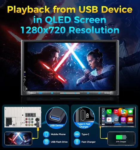 Miniatura 6 de PLZ estéreo de coche inalámbrico de doble DIN de 7" con pantalla QLED para automóvil, Apple Carplay, Radio, Android Auto, Bluetooth 5.3, Cargador