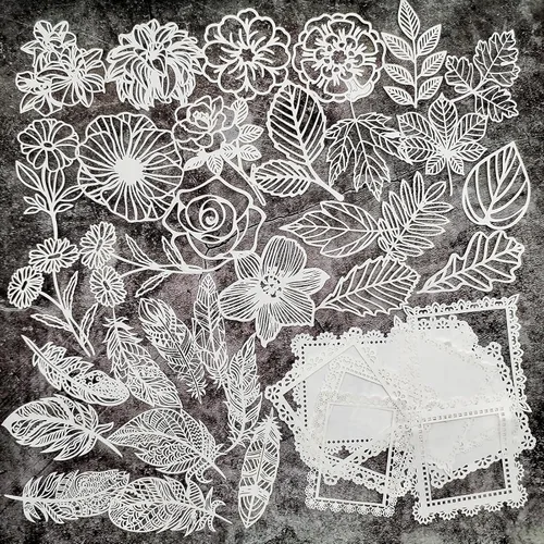 40 piezas de suministros de encaje para álbumes de recortes, papel de recortes, hojas de flores, marco de plumas, suministros de diario vintage