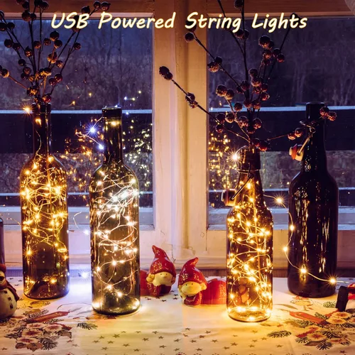 Miniatura 4 de Macarrie 6 piezas de luces de cadena USB de 33 pies con 100 LED, luces de hadas alimentadas por USB para decoración de Navidad, interior, exterior