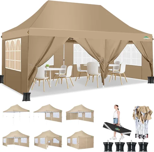 Miniatura 23 de COBIZI Tienda de campaña desplegable de 10 x 20 pies con 6 paredes laterales extraíbles, toldo comercial fácil de instalar, impermeable y gazebo
