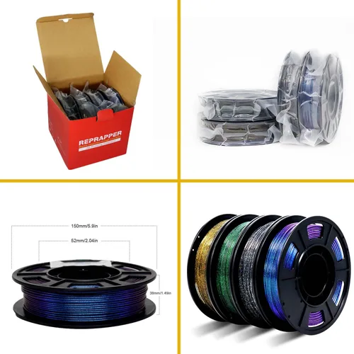 Miniatura 6 de RepRapper Filamento de ácido poliláctico (PLA), paquete de muestra de purpurina multicolor, brillante Galaxy Silk PLA0.069 pulgadas para impresora