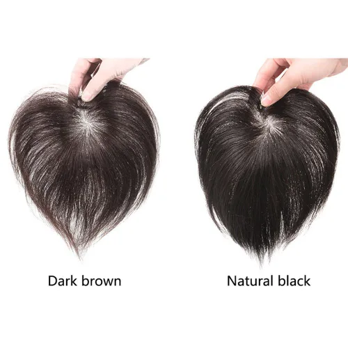 Miniatura 4 de RemeeHi Toppers de cabello humano recto corto 7.1 in hecho a mano clip en postizo para cubrir el cabello blanco cinta toupee Wiglet 2.0x2.8 in rojo