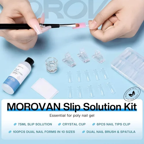 Miniatura 10 de Morovan Solución deslizante de poligel para uñas: Líquido deslizante de grado de salón y formas de uñas dobles para extensiones de uñas de gel