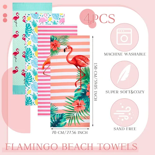 Miniatura 2 de Tudomro 4 toallas de playa de gran tamaño de microfibra de flamenco, toallas de piscina grandes para adultos, mujeres y hombres, toallas de natación