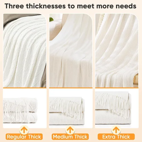 Miniatura 3 de inhand Mantas de punto para sofá y cama, manta de punto suave y acogedora con borla, mantas decorativas ligeras y mantas decorativas, manta tejida A