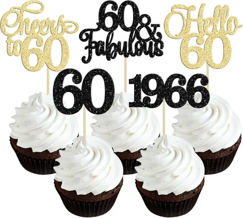 Miniatura 71 de Gyufise Paquete de 24 adornos negros para cupcakes de 10.º cumpleaños con purpurina negra 10 Ten Hello 10 Dights dobles desde 2015 para decoraciones
