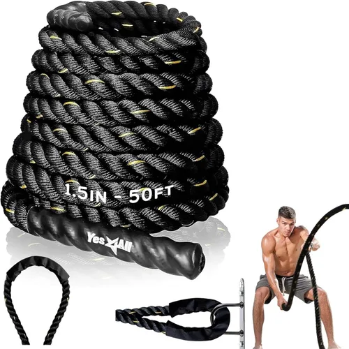 Yes4All Cuerdas de batalla de 1.5/2 pulgadas con manga protectora extra, cuerdas de entrenamiento para entrenamiento cruzado en casa gimnasio y