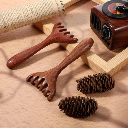 Miniatura 5 de 2 peines de masaje de madera, 6 garras, masajeador de madera para cabeza, pies, herramientas de masaje de terapia de madera para cabeza, espalda