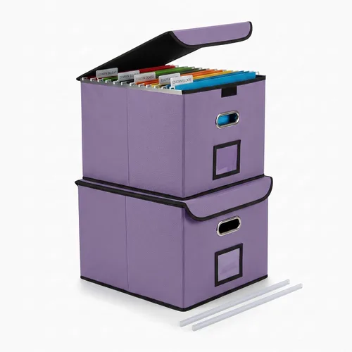 Miniatura 19 de Cajón Organizador de Archivos CADONO con Tapa, Organizador de Carpetas de Archivos Plegable con Deslizador de Plástico, Caja de Carpetas de Archivos