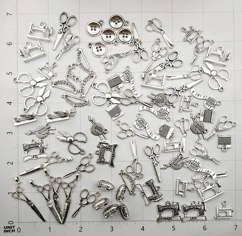 Miniatura 2 de Youdiyla Colección de 68 dijes de costura plateados, mezcla de hilo de tijera antiguos, hilo de tijera, colgante, suministros de metal, hallazgos