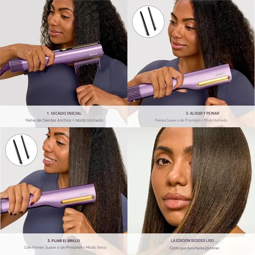 Miniatura 5 de Shark SilkiPro™ Straight Plancha de cabello húmedo a seco + secador rápido 3 peines intercambiables Secado ultrarrápido Sin daños por calor