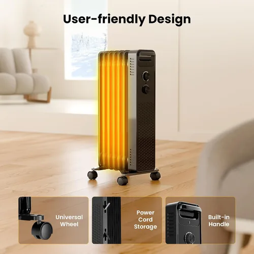 Miniatura 5 de Calentador de radiador eléctrico portátil, calentadores de espacio con relleno de aceite con 3 ajustes de calor, termostato ajustable, protección