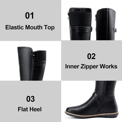 Miniatura 5 de Jeossy Botas altas hasta la rodilla 9655 para mujer, botas planas de equitación con hebilla y cremallera para mujer