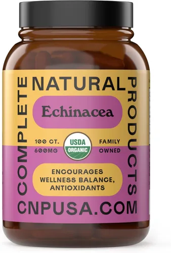 Complete Natural Products Cápsulas orgánicas de equinácea de 600 mg, 100 unidades | A base de plantas, sistema inmunológico y apoyo a la salud