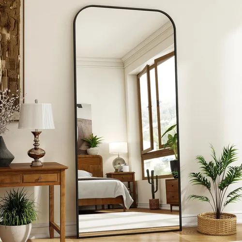 Miniatura 14 de Espejo de cuerpo entero de 56 x 21 pulgadas - Espejo grande de pie y montable en pared con marco de aluminio resistente, diseño de parte superior