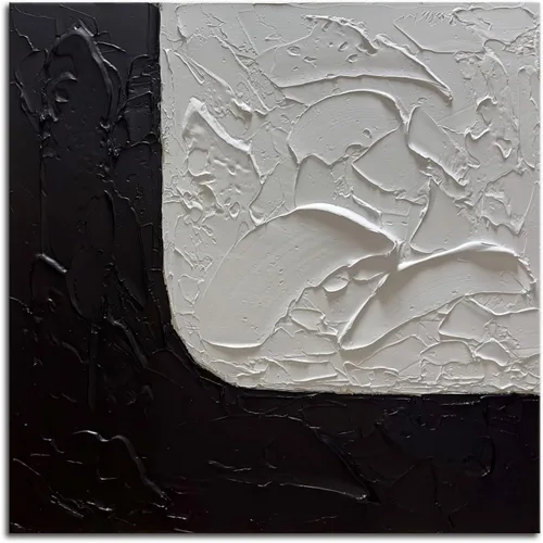 zoinart Arte de pared pintado a mano con textura en blanco y negro, pinturas abstractas, minimalista, contemporáneo, arte de pared para decoración