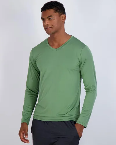 Miniatura 2 de Real Essentials Paquete de 4 camiseta deportiva de manga larga con cuello en V para hombre, de ajuste seco, para exteriores, UPF 50+