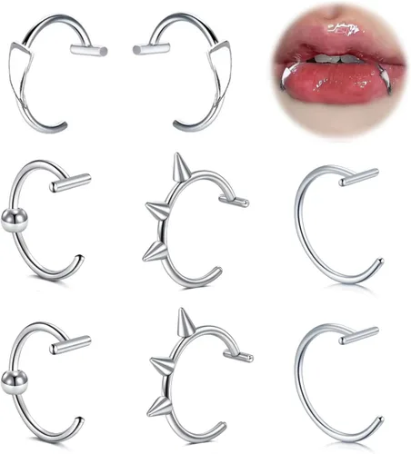 Miniatura 7 de Zolure Piercings Falsos de Labios Dientes de Vampiro Joyería de Piercings Falsos de Labios Aros Falsos de Mordida de Serpiente Joyería de Labios Sin