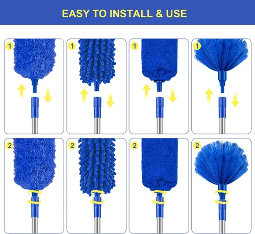 Miniatura 5 de Plumeros para limpieza, plumero Newliton con poste de extensión, plumero de microfibra para ventilador de techo y telarañas, plumero largo