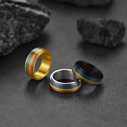 Miniatura 47 de FaithHeart Anillos para ansiedad LGBT Pride Rainbow, acero inoxidable/chapado en oro de 18 quilates, joyería de amor es amor para hombres y mujeres