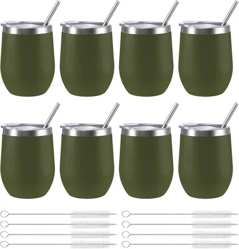 Miniatura 35 de Vaso de vino aislado de 12 onzas con tapa y pajita, vaso de vino de acero inoxidable sin tallo de doble pared, vaso de vino al vacío a granel