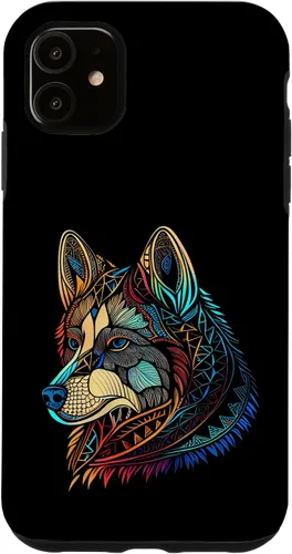 Miniatura 5 de iPhone 12/12 Pro Floral Flower Cute Dog Face Head Colorful Mandala - Funda Husky